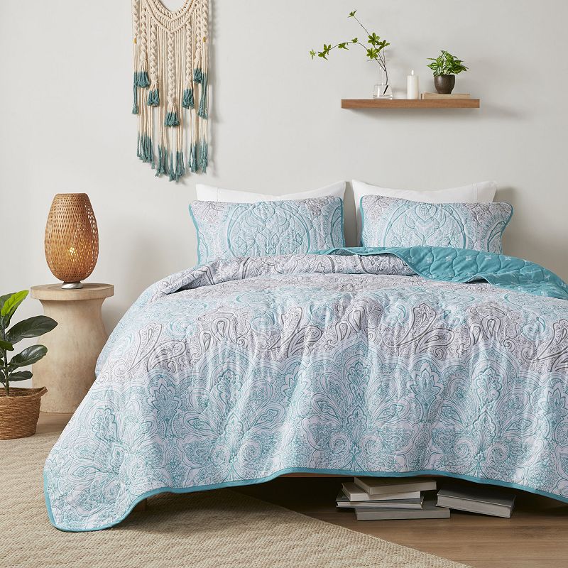 Madison Park Peggy 3-Piece Reversible Printed Cotton Quilt Set with Shams, 