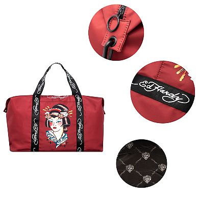 Ed Hardy Nylon Weekender Duffle Bag With Adjustable Shoulder Strap