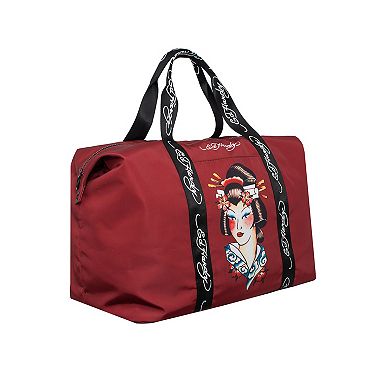 Ed Hardy Nylon Weekender Duffle Bag With Adjustable Shoulder Strap