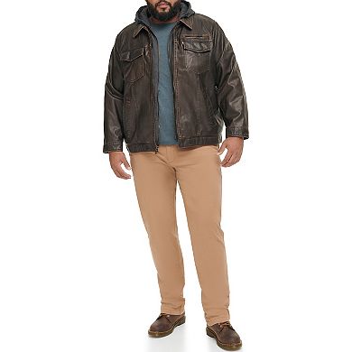 Big & Tall Levi's® Faux Leather Hooded Trucker Jacket with Sherpa Lining