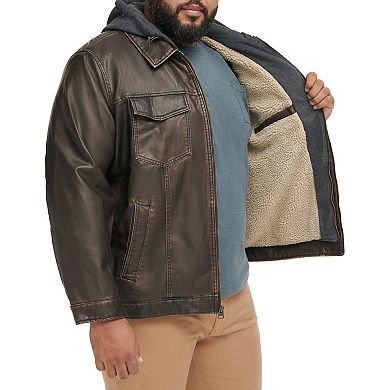 Big & Tall Levi's® Faux Leather Hooded Trucker Jacket with Sherpa Lining