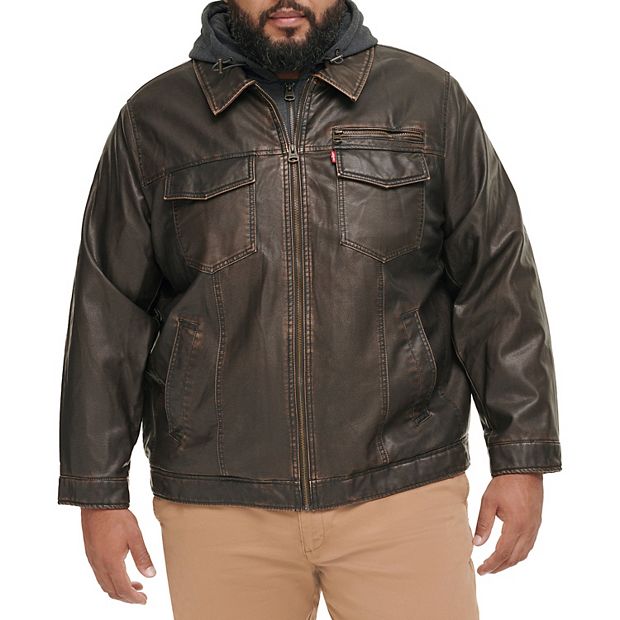 Faux leather sherpa trucker hot sale jacket