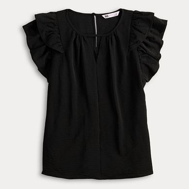 Juniors' SO® Flutter Sleeve Keyhole Top