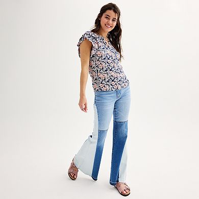 Juniors' SO® Flutter Sleeve Keyhole Top