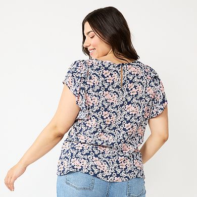 Juniors' Plus Size SO® Flutter Sleeve Keyhole Top