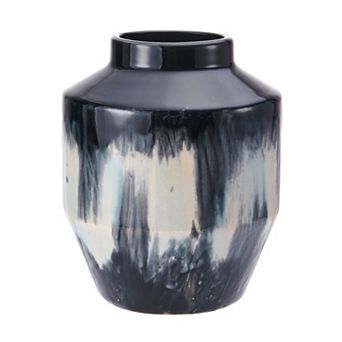 Mikasa 7.5 in Black & White Drip Ceramic Vase 7.5-in.