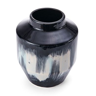Mikasa 7.5-in. Black & White Drip Ceramic Vase 7.5-in.