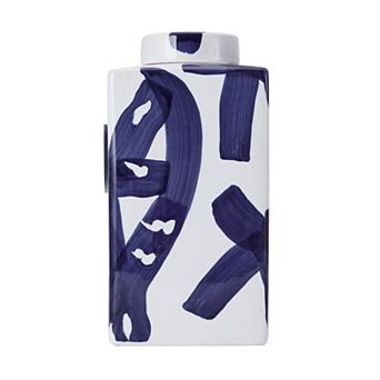 Mikasa 6" x 11" Blue White Paint Stroke Ginger Jar