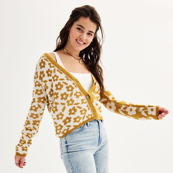 Juniors' SO® Two Tone Floral Sweater Cardigan