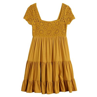 Juniors' SO Crochet Trim Babydoll Tiered Dress