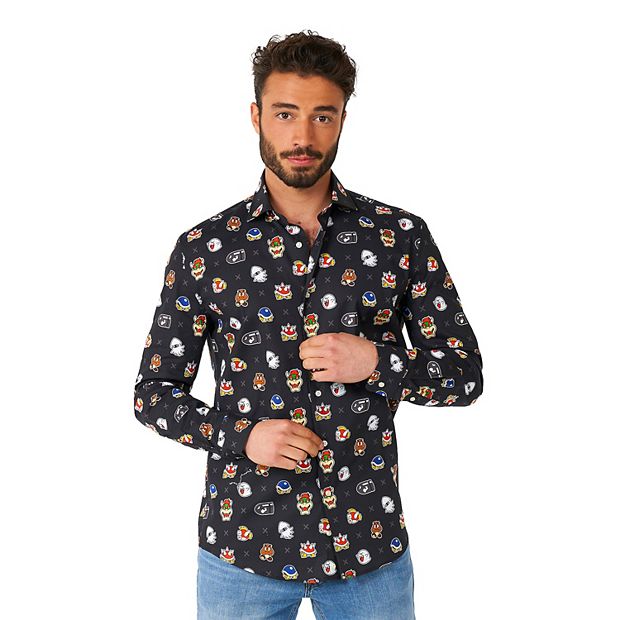OppoSuits Men's Super Mario Bad Guys Long Sleeve Shirt, Black, Small, Cotton