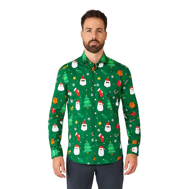 OppoSuits Men's Festivity Green Long Sleeve Shirt, Large, Cotton