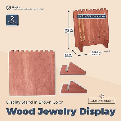 Wood Necklace Display Stand, Jewelry Organizer (9 x 10 x 5.5 In, 2 Pack)