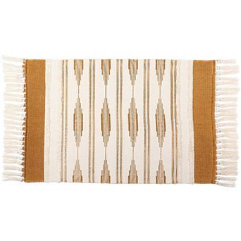 Yellow Bohemian Bathroom Rug with Tassels, Bohemian Mat (23.6 x 35 in
