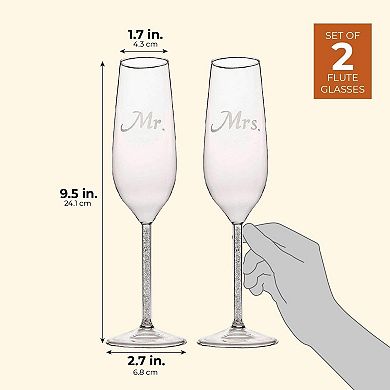 Set of 2 Mr and Mrs Champagne Toasting Flutes for Bride and Groom, His and Hers Wedding Day Glasses for Newlyweds, Engagement, Wedding, and Bridal Shower Gifts (8oz)