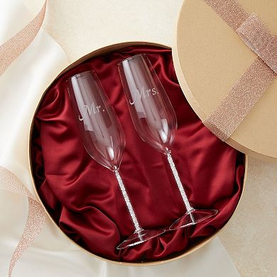 Set of 2 Mr and Mrs Champagne Toasting Flutes for Bride and Groom, His and Hers Wedding Day Glasses for Newlyweds, Engagement, Wedding, and Bridal Shower Gifts (8oz)