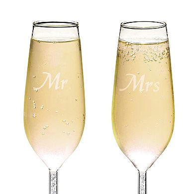 Set of 2 Mr and Mrs Champagne Toasting Flutes for Bride and Groom, His and Hers Wedding Day Glasses for Newlyweds, Engagement, Wedding, and Bridal Shower Gifts (8oz)