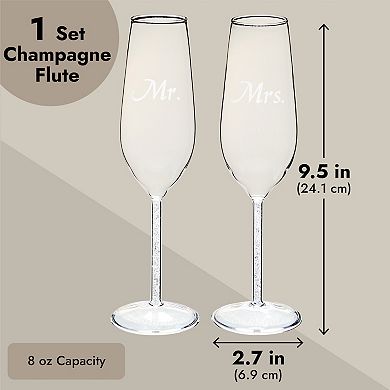 'Mr and Mrs' Champagne Toasting Flutes for Bride and Groom, Wedding Wine Glasses