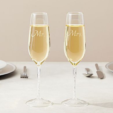 'Mr and Mrs' Champagne Toasting Flutes for Bride and Groom, Wedding Wine Glasses