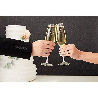 'Mr and Mrs' Champagne Toasting Flutes for Bride and Groom, Wedding Wine Glasses