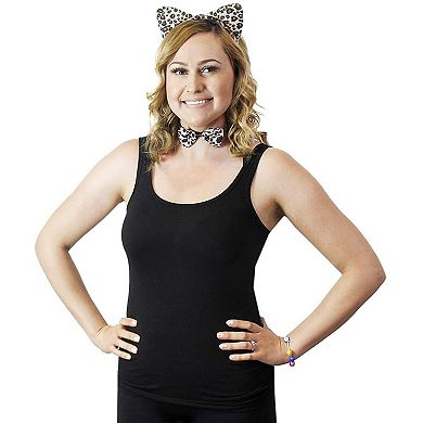 Halloween Leopard Costume - 2-set Leopard Ears Headband Tail And Bow Tie, Animal Cosplay Kit
