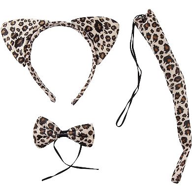 Halloween Leopard Costume - 2-set Leopard Ears Headband Tail And Bow Tie, Animal Cosplay Kit