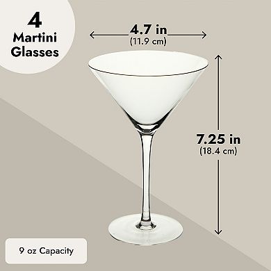 9 Oz Martini Glasses Set Of 4 For Cocktail Parties, Wedding Gift, Housewarming, Bar Accessories