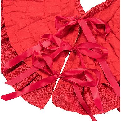 Red and Brown Burlap Mini Tree Skirt, Rustic Holiday Decor (21 in)