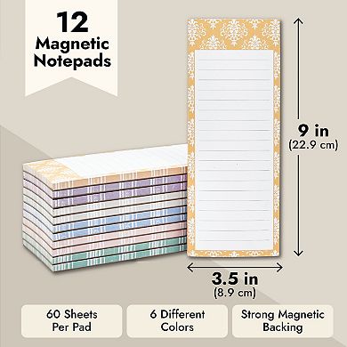 12-Pack Elegant Magnetic Shopping List, Scratch Pads (6 Colors, 60 Sheets Each)