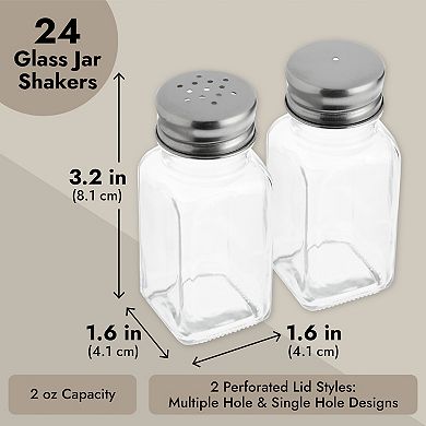 24x Glass Salt and Pepper Shakers Set Dispenser with Stainless Steel Top Clear