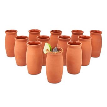 12 Pack Clay Drinking Cups, Cantaritos de Barro Mexicanos for Margaritas, 12 oz