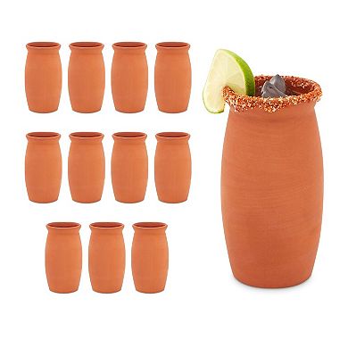 12 Pack Clay Drinking Cups, Cantaritos de Barro Mexicanos for Margaritas, 12 oz