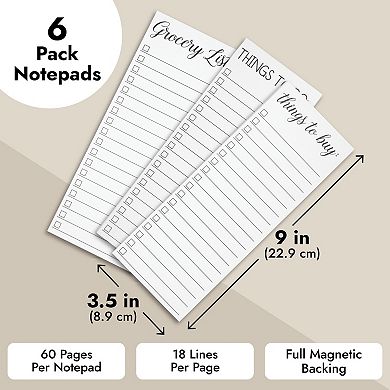 6-Pack Magnetic Daily To Do Planner for Grocery Shopping List, 3 Designs, 3.5x9