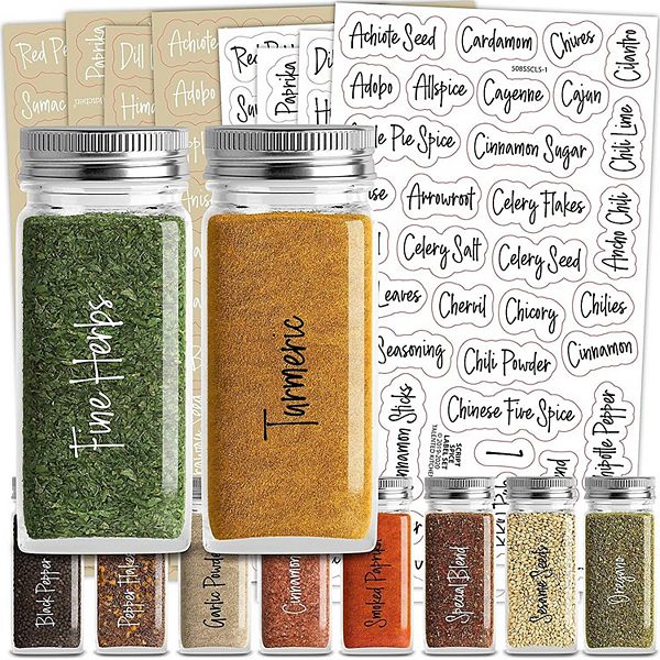 272 Spice Jar Labels for Containers, Preprinted Black and White Script on  Clear Seasoning Label Stickers + Numbers + Blanks for Kitchen Organization  Rack and Herb Storage