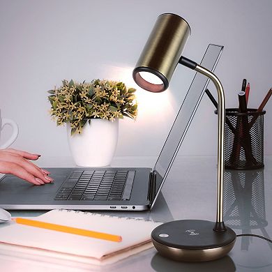 Brightech Ezra 16.5" Led Table Lamp With Wireless Charging Pad And Rotating Shade
