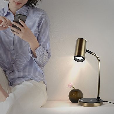 Brightech Ezra 16.5" Led Table Lamp With Wireless Charging Pad And Rotating Shade