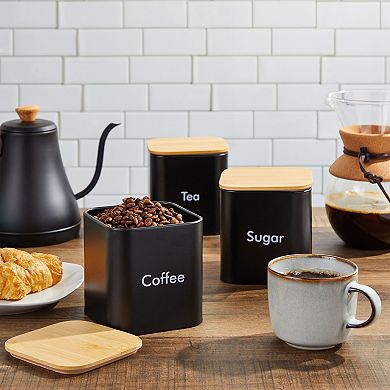 Set Of 3 Canister Sets For Kitchen Counter - Tea, Coffee, Sugar Iron Barrel