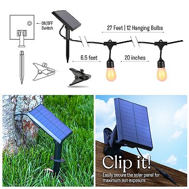 Brightech Ambience Pro 27ft Outdoor Solar Led Flame Bulb Flickering String Lights