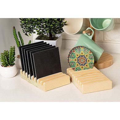 Juvale Coaster Holders - 2-Pack Coaster Display Stand Hold Up to 8 Coaster, 3.9-Inch Wood Coaster Holder Fit Square Round Coaster, for Kitchen, Dining Table, Home Decoration, Housewarming Gift