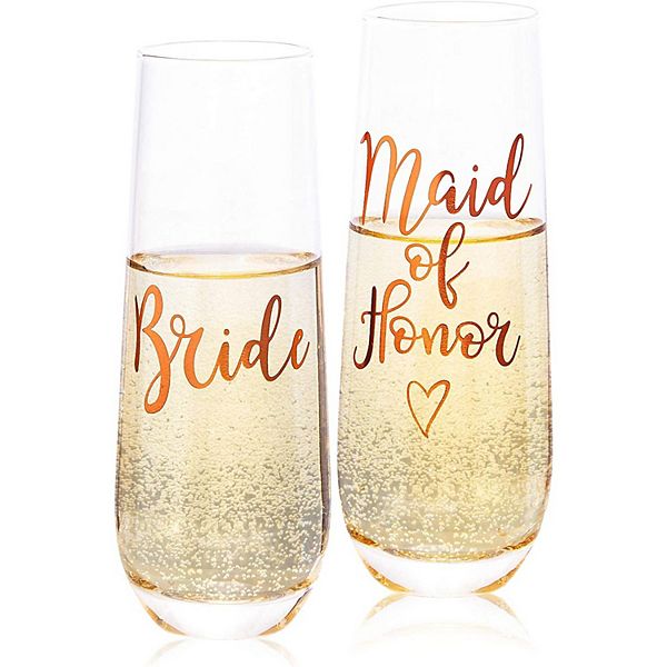 Juvale Rose Gold Stemless Champagne Glasses for Bride and Maid of Honor