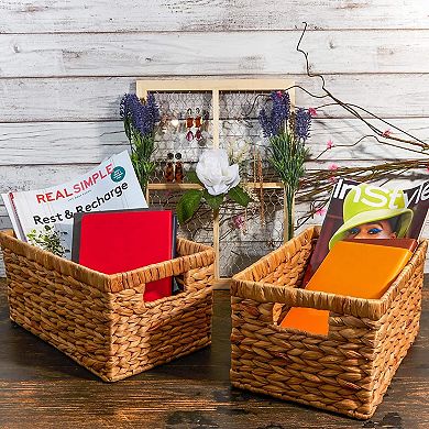 Hand Woven Rectangular Wicker Baskets (2 Pack)