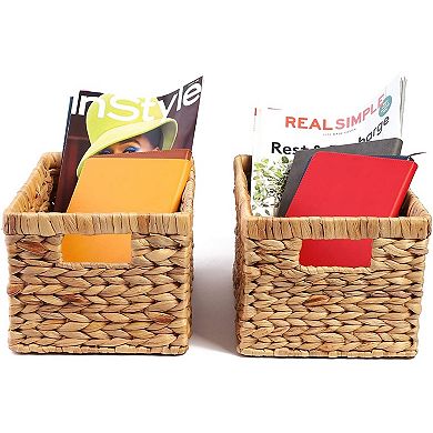 Hand Woven Rectangular Wicker Baskets (2 Pack)