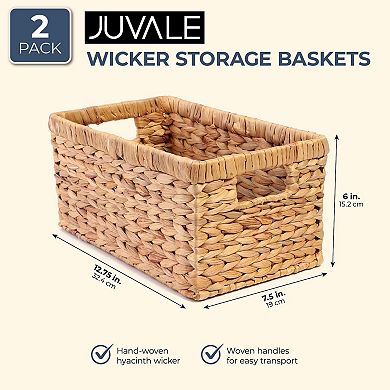 Hand Woven Rectangular Wicker Baskets (2 Pack)