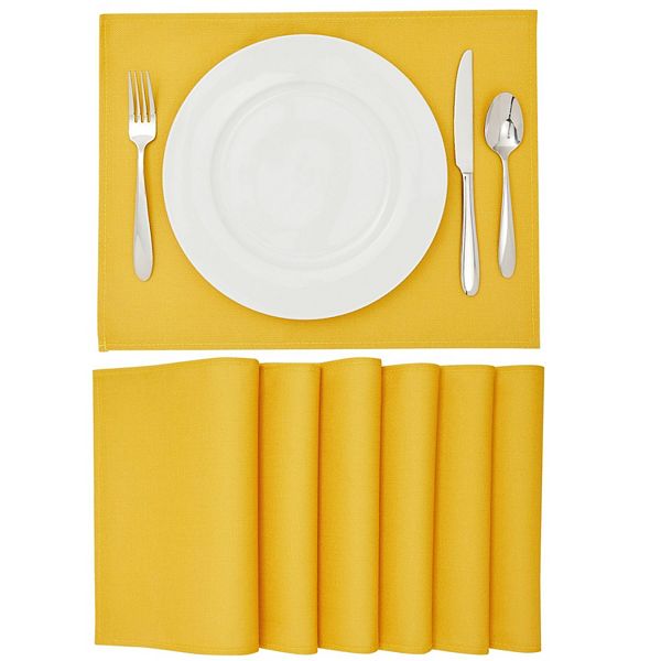 Set of 6 Placemats 13 x 17 in, Yellow Washable Kitchen Table Mats