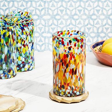 Hand Blown Mexican Glassware, Confetti Rock Glasses (14 oz, 6 Pack)