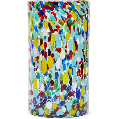 Hand Blown Mexican Glassware, Confetti Rock Glasses (14 oz, 6 Pack)