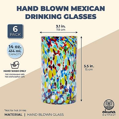 Hand Blown Mexican Glassware, Confetti Rock Glasses (14 oz, 6 Pack)