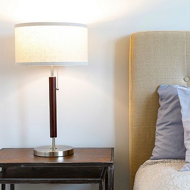 Brightech Carter 26" Led Classic Table Lamp With Walnut Wood Finish
