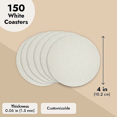 Cardboard Coasters - 150-Pack Disposable Heavyweight Coasters, Round Paper Coasters, Plain Blank Design, Fits Most Drinking Glasses, Ideal for Wedding, Parties, Catering, Bar, DIY Crafts, 4 Inches