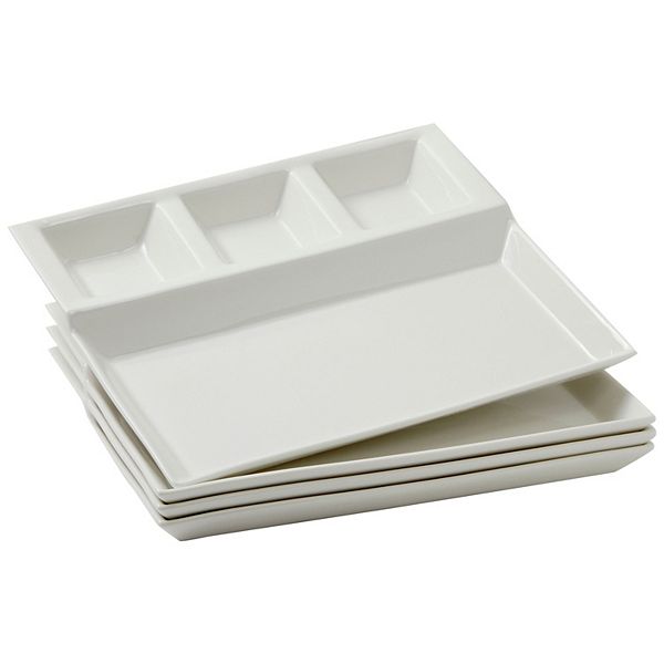 4 Pack Ceramic Divided Plates, Food Separator Serving Trays, 10x8.6 In
